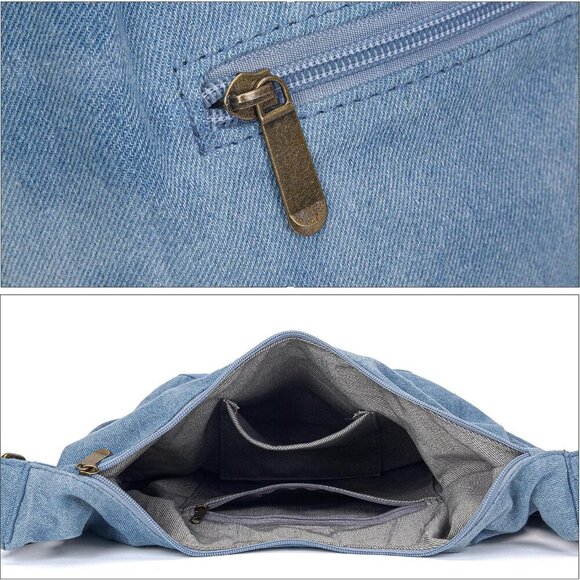 Women Hippie Crossbody Bag - Top Zip Large Capacity Canvas Sling Bag - Jacquard - Picture 6 of 6